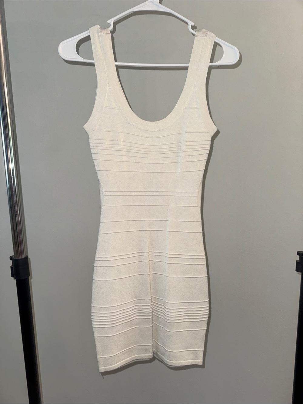 Cream Ribbed Scoop-Neck Mini Dress